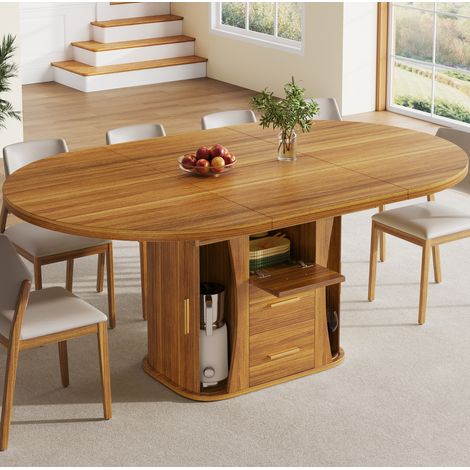 Table ronde extensible MDF noce 118-158x118x77 cm con vano contenitore (1/5)