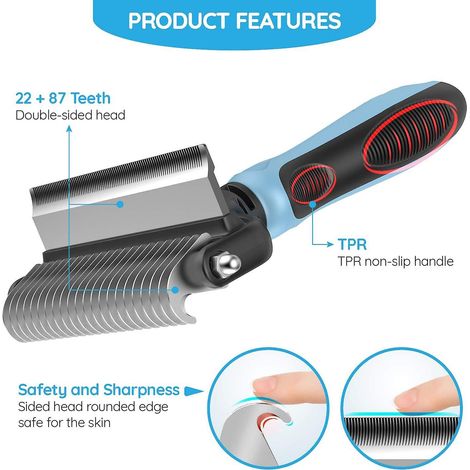Brosse pour chiens et chats, outil de toilettage double face pour éliminer les poils morts, les nœuds et les bourres - fini la perte de poils disgracieuse et les mèches rebelles-AquaForge (1/4)