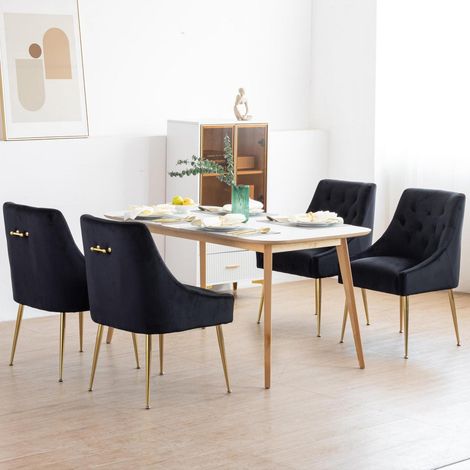 Esszimmerstühle 4er Set, Samt, modern mit Metallbeinen, gepolstert, Schwarz (1/5)