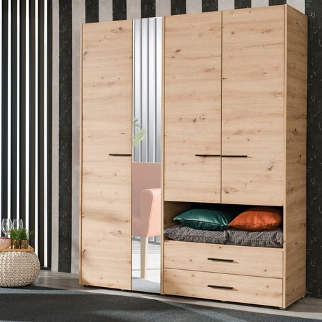 Guardaroba Grande Teana, Armadio Camera da Letto 5 Ripiani, 3 Cassetti, Appendiabiti, 161x205.5h cm Marrone Rovere Nodi (1/5)