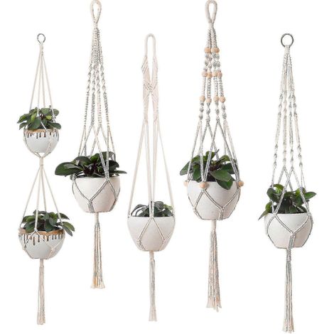suspensions pour plantes en macramé, style bohème, en corde de coton, pour intérieur/extérieur, plafond, balcon ou mur (beige) hwy (1/5)