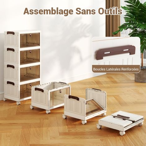 4-Tier Foldable Shoe Box, Stackable Storage Bin with Lid, Lockable Doors & Wheels for Entryway (1/5)
