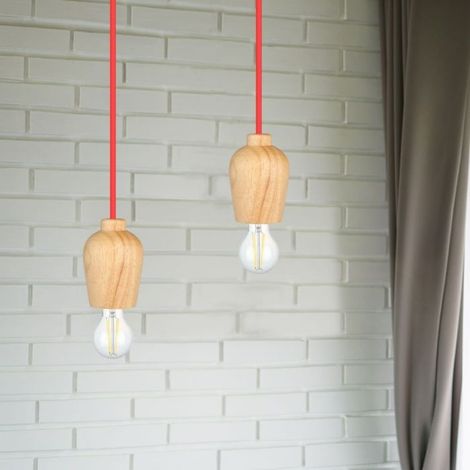 V-TAC VT-7778-R Lampadario portalampada led in legno Noce + Cavo rosso 1 metro - 3723 (1/5)