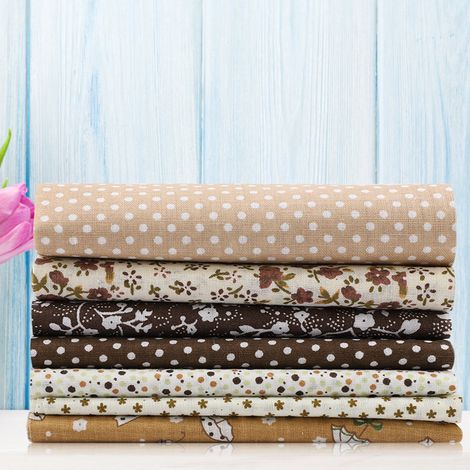 Kit DIY Couture de Lit Carrés Pré-Coupés 7pcs 50cm x 50cm Tissu Coton Kit Quartiers Assortis Brown Purple Red 100% Coton Déco Maison Patchwork (1/5)
