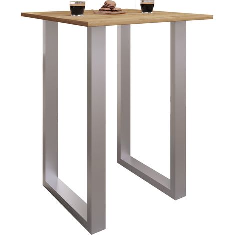 Mesa de barras VCM  Tresen  Mesa de pie  Mesa alta  Mesa de barras de barba - Xona 80x50 cm (Plata / Roble de miel)