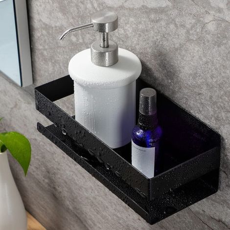 No Drilling Shower Shelf, SUS304 Stainless Steel Self-Adhesive Shower Shelf (Black) (1/5)