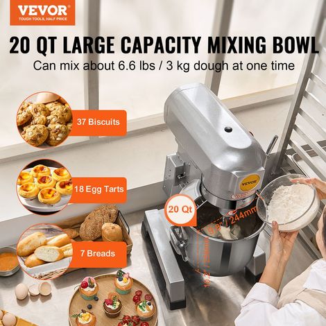 Robot Pâtissier Commercial 18,7 L, Batteur sur Socle avec 3 Vitesses Réglables, Mixeur à Pâte 1100 W avec Bol en Inox et 3 Accessoi… (1/5)