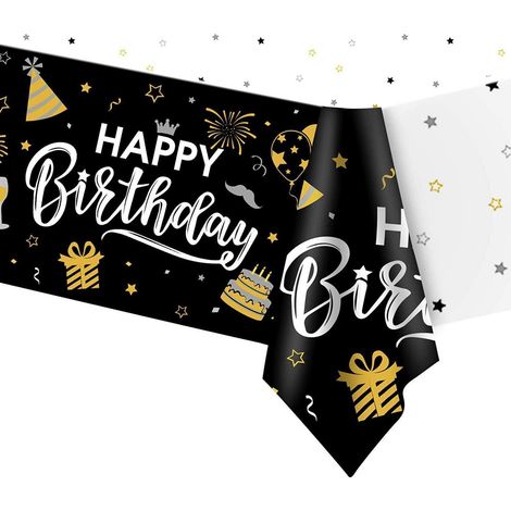 Nappe d'anniversaire jetable 137x274 cm Noir Blanc pour décoration de fête