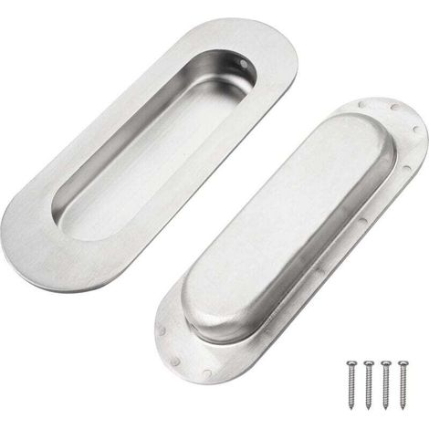 Maniglia a incasso Crezuo in 2 pezzi per porte scorrevoli, maniglia a conchiglia, maniglia a tirante, maniglia a incasso resistente in acciaio inossidabile con 4 viti per ante di armadi, credenze e ca