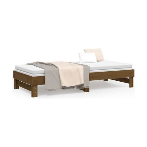 Lit coulissant sans matelas, couleur miel, 2 x (100 × 200) cm, pour chambre, décor moderne, facile à assembler (1/5)
