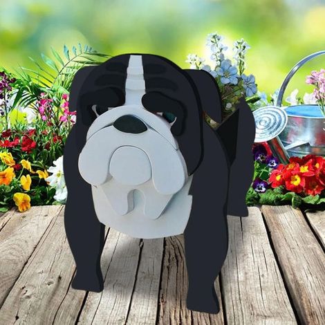 Pot de Fleur de Chien Mignon, Bac à Plantes Forme d'animal PVC, Jardiniere Exterieur Grande Taille, Pot de Fleurs Décoratif avec Canaux de drainage, Conteneurs de Jardinage (Bouledogue, noir) (1/4)