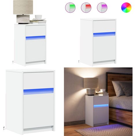 vidaXL Armoire de chevet avec lumières LED blanc bois d'ingénierie (1/5)