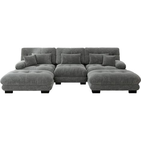 U-förmiges modulares Ecksofa aus Chenille in Grau mit Ottomane, tiefer Sitz, Cloud-Modell (1/5)