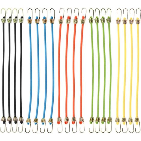 20 kleine, robuste 25 cm lange Gummiseile, verstellbare Mini-Gummiseile, Befestigungsgurte für den Außenbereich, Metallhaken