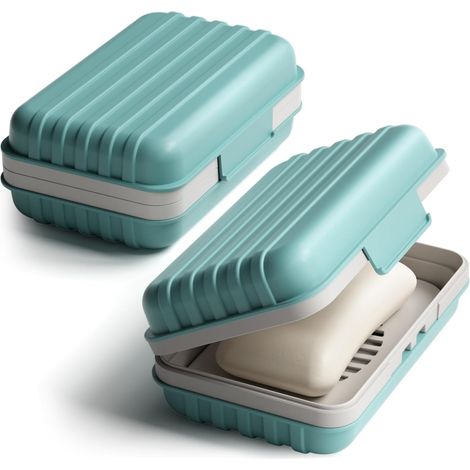 Confezione da 2 portasapone da viaggio con coperchi, portasapone portatile con sistema di scarico dell'acqua, ideale per viaggi, campeggio, attività all'aperto, palestra, bagno e casa - Blu (1/5)
