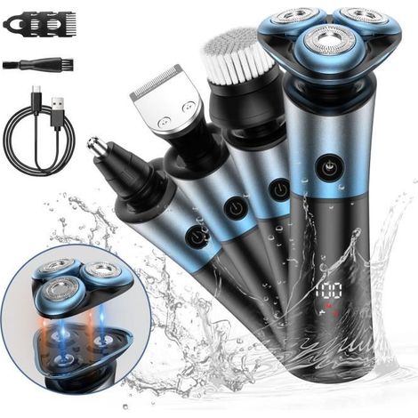 Rasoir électrique rotatif rechargeable avec tondeuse à barbe et accessoires étanches (1/4)