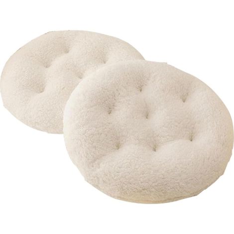 Deux coussins de siège ronds, coussins de siège de 16 pouces, adaptés aux chaises et tabourets, doux et confortables, housses de siège chaudes pour l'hiver (blanc). (1/5)
