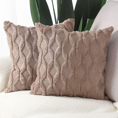 Housse De Coussin - Velours Et Laine Synthétique - Fermoir À Glissière Cachée - Carré - 45 x 45 cm - Lot De 2