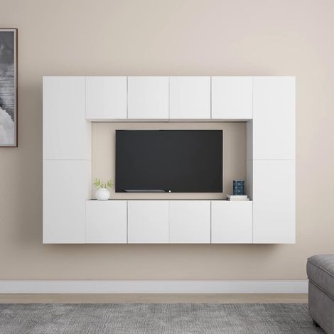 vidaXL Set de muebles de salón TV 8 piezas madera de ingeniería blanco (1/5)