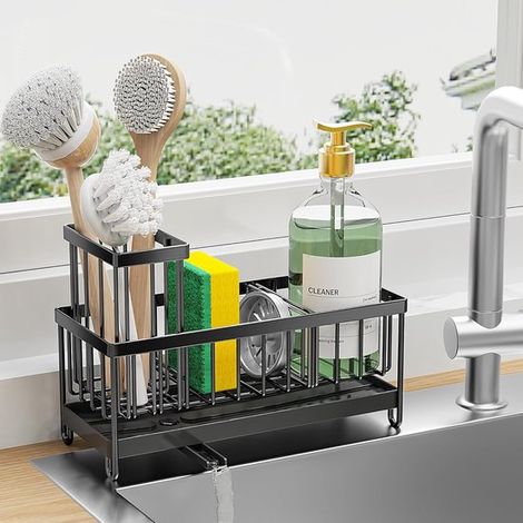 Porte-éponge noir – Acier inoxydable 304 – Support évier – Cuisine – Support de fournitures (1/5)