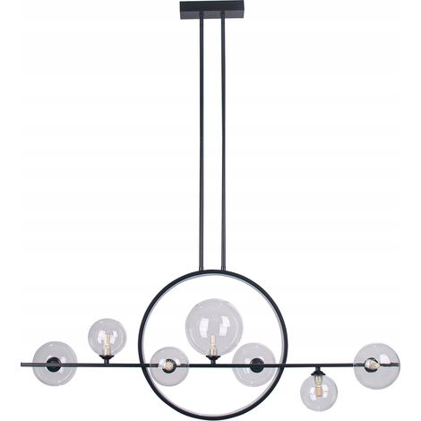 Lámpara de techo colgante para sala de estar y comedor, color negro, 7 bolas de cristal. (1/4)