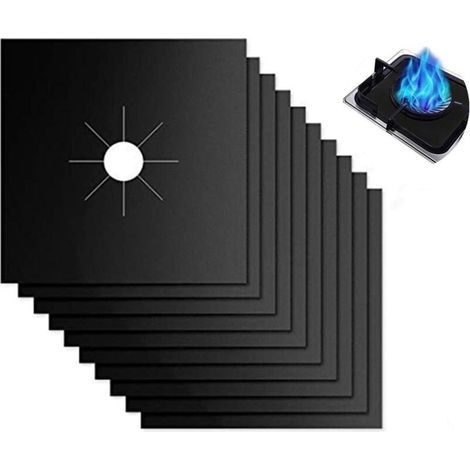 10 Pieces Reusable Gas Hob Protector Covers, Heat Resistant Anti-fouling Cooker Mats, Clean Covers, For Various Gas Cookers (27x27cm, Black) (1/5)