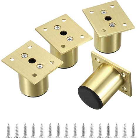 Lot de 4 pieds de meubles en alliage d'aluminium - 5 cm - Pour chaise, table, armoire, bureau, canapé - Avec vis - Montage facile - Rond - Doré