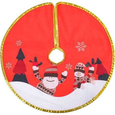 Arbre De Noël - Jupe Pour Arbre De Noël Imprimée Père Noël - Décoration De Base D'Arbre En Tissu - Orné De Bord Doré - 1 Pièce (1/2)