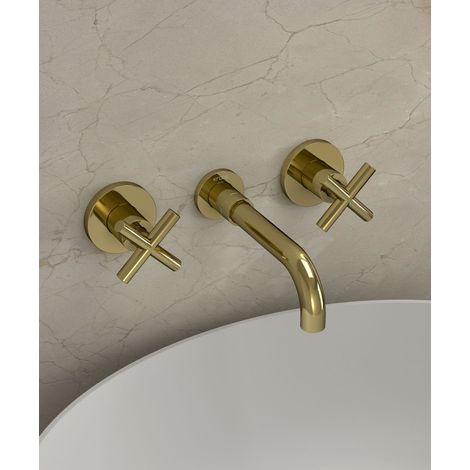 Rubinetto lavabo a parete dorato - Corbeau