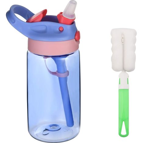 Gourde Enfants, 480ml Boîteille d'eau Enfant avec Paille sans BPA, étanches Portable Coupes pour Garçon Fille pour Maison école Maternelle Activités Extérieure Sport Excursions(Violet)-Fei Yu (1/5)