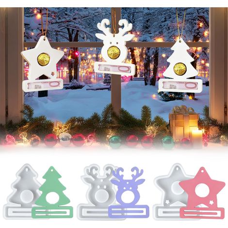 Moules en Plâtre pour Noël, 3pcs Moule à Pendentif de Noël en Silicone avec Sapin de Noël Étoiles Élan, Moule Silicone Décoration de Noel, Mou-le en Plâtre pour Bougeoir de Noël, pour Décoration DIY (1/5)