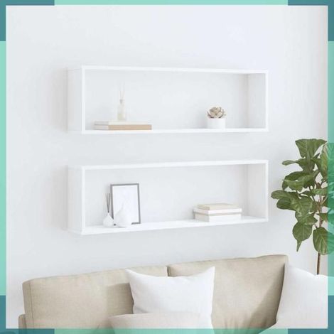 807079 étagères cube murales 2 pcs blanc 100x15x30cm bois d'ingénierie (1/5)