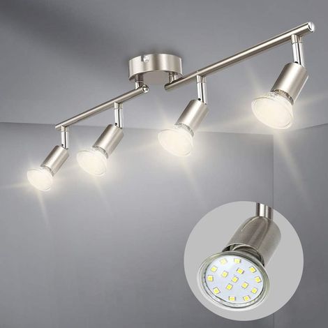 Plafonnier LED - 4 Spots Pivotants - 4 Ampoules GU10 3 W 3000 K - Orientation Verticale ±90° et Horizontale 350° - Pour Salon Salle À Manger Cuisine Couloir - 1 Pièce (1/5)