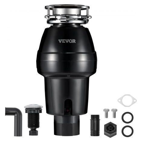 Triturador de Basura para Fregadero de Cocina, 3/4 HP, Sistema de Eliminación de Residuos de Alimentos, Montaje de 3 Pernos, 3600 RPM, con Cable de Alimentación, 185 x 185 x 370 mm, Negro (1/5)