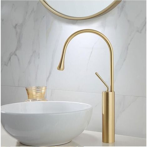 Gold Bad Wasserhahn Waschtischarmatur Badarmatur hoch Waschbecken Waschtisch Armatur Hoher Auslauf Einhebelmischer für Badezimmer aus Messing (1/5)