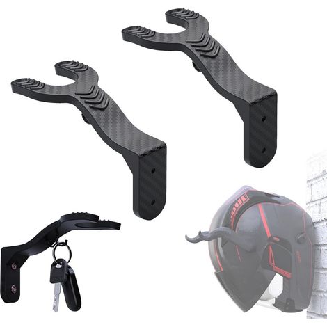 Porte-casque - Support mural pour casque - Crochet pour manteau ou clé - Lot de 2 - Support mural pour casque de moto - Système de fixation murale - Avec crochet pour manteau ou clé (1/5)