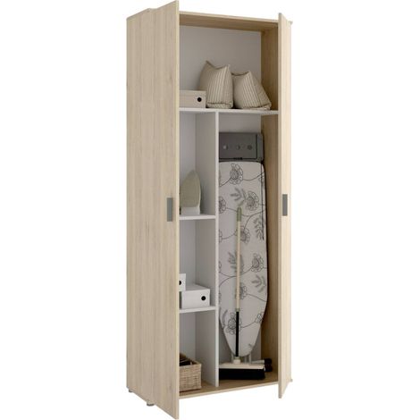 Dmora - Armadio multiuso Forcola, Mobile multifunzione portascope, Guardaroba a 2 ante, 78x35h190 cm, Rovere, con imballo rinforzato