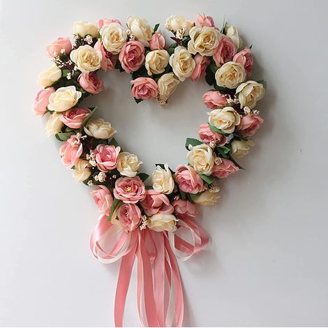 Couronne Cœur - 35 cm - En Polystyrène Et Toile De Jute - Pour Porte D'Entrée Intérieur Extérieur - 1 Pièce (1/5)