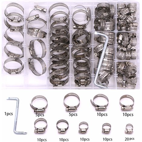 CCYKXA 91 Stück/8–38 mm verstellbare Schlauchschellen, Schlauchclips, Edelstahl-Schlauchschellen, Schlauchclips für Autorohre, Schwimmbäder