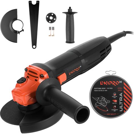Amoladora Angular 980W Disco 125mm + 10 Discos de Corte Dnipro-M. Velocidad 11000 rpm. Compacta, Ligera, Control Ergonómico.GS-98 (1/5)