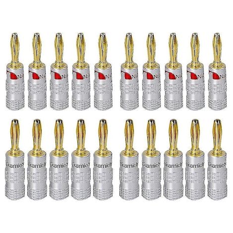 Nakamichi Lot de 20 fiches bananes plaquées or 24 carats, 4 mm, HiFi, avec verrouillage à vis pour prises haut-parleurs (1/5)