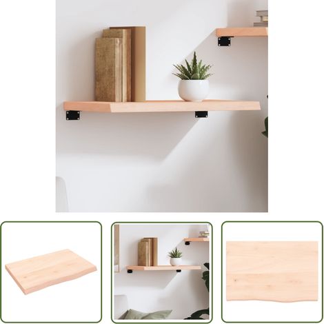 The Living Store Étagère murale 60x40x(2-4) cm bois de chêne massif non traité - Étagère Murale - Étagère Rustique - Étagère Bois Chêne - Rangement Mural - Décoration Murale (1/5)