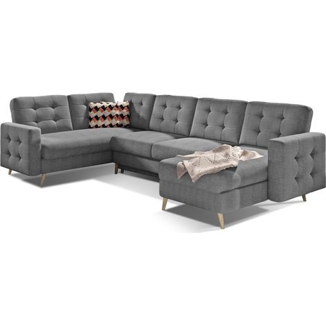 Sofá esquinero panorámico convertible HASGARD U 326 cm gris oscuro con almacenaje (1/3)
