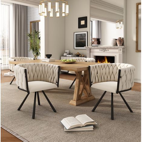 360° drehbare Samt-Esstischstühle, 4er-Set, Metallgestell, Beige HAVRYA (1/5)