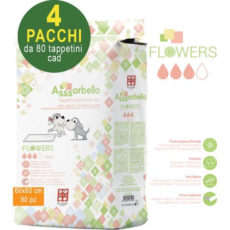 320 Hygiene Asssorbello Flower 60x60 cm Hygienematten für Hunde - 4 Packungen à 80 Stück.