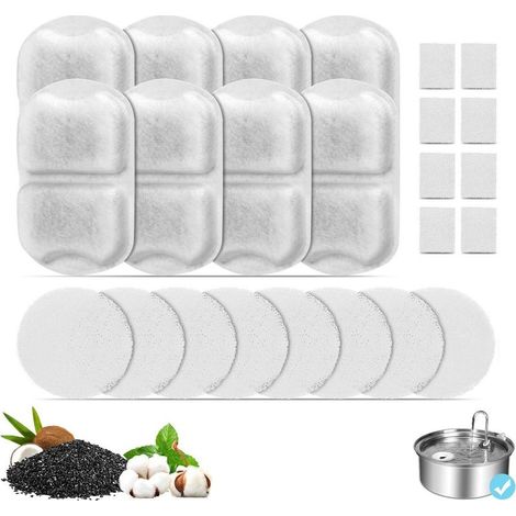 Lot de 8 filtres de fontaine de rechange pour distributeur d'eau de chien en acier inoxydable de 7 L/1,8 G, filtres de fontaine pour chat, filtre à eau triple filtration, filtres de rechange (1/5)