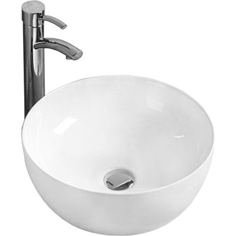 Vasque à poser ovale Silla, lavabo salle de bain en céramique 40,5x40,5x14 cm, design moderne, installation facile, Blanc