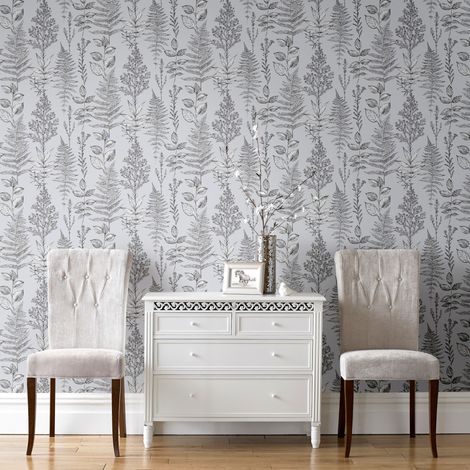 Papier peint intissé Feuilles dherbier 1005 x 52cm Gris
