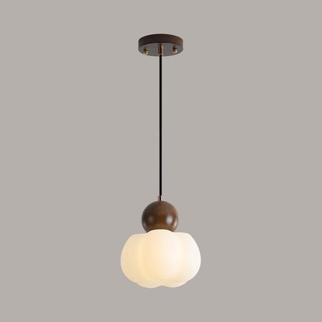 Suspension en forme de kaki, luminaire suspendu en bois avec abat-jour en acrylique blanc, lampe de chevet, douille G9, plafonnier réglable en hauteur(Walnut) (1/5)