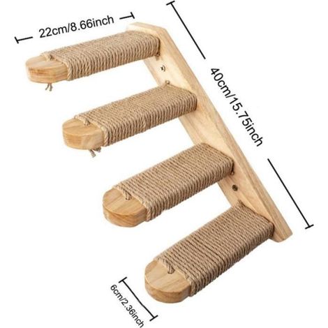 Escabeau en Bois pour Chat - 4 Étapes - Étagère Murale - Corde de Sisal (1/4)